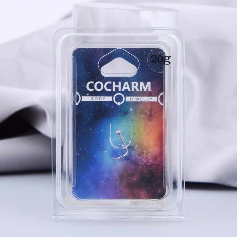 COCHARM دبوس أنف تيتانيوم COCHARM G23 20 جرام حلقة أنف 2 مم ماسة واضحة CZ دبوس أنف حلقة أنف مجوهرات ثقب أنف 20 جرام دبوس لولبي للأنف - Image 5